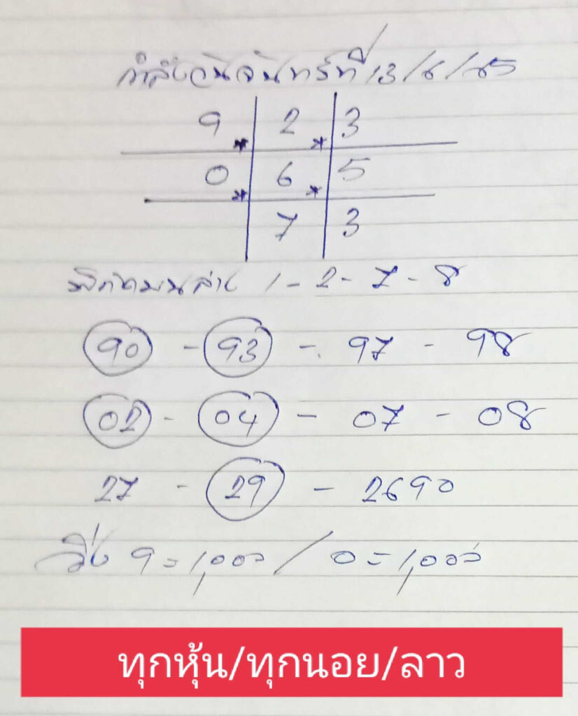 แนวทางหวยลาว 13/6/65 ชุดที่ 19