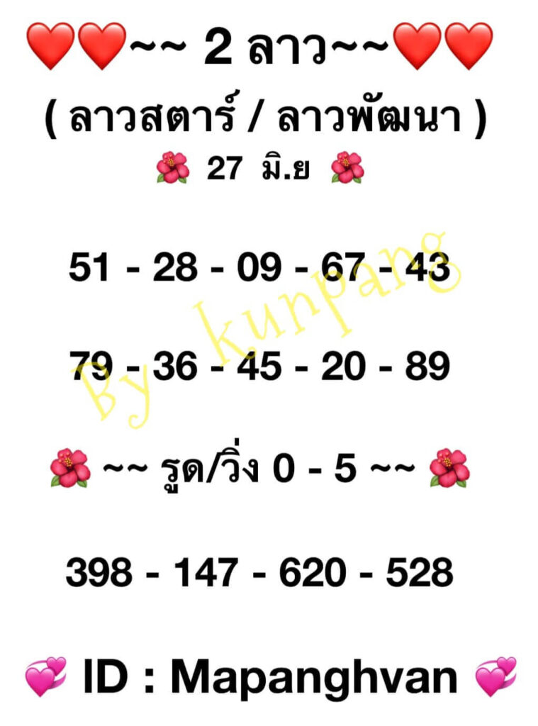 แนวทางหวยลาว 27/6/65 ชุดที่ 19