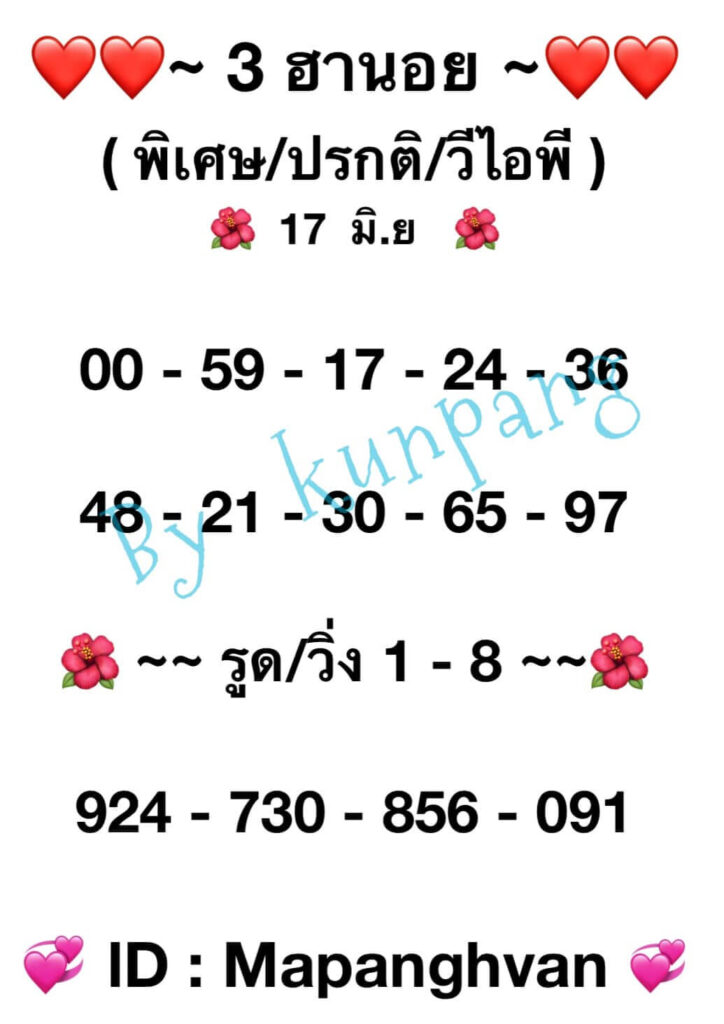 แนวทางหวยฮานอย 17/6/65 ชุดที่ 1