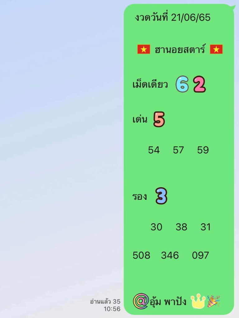 แนวทางหวยฮานอย 21/6/65 ชุดที่ 6