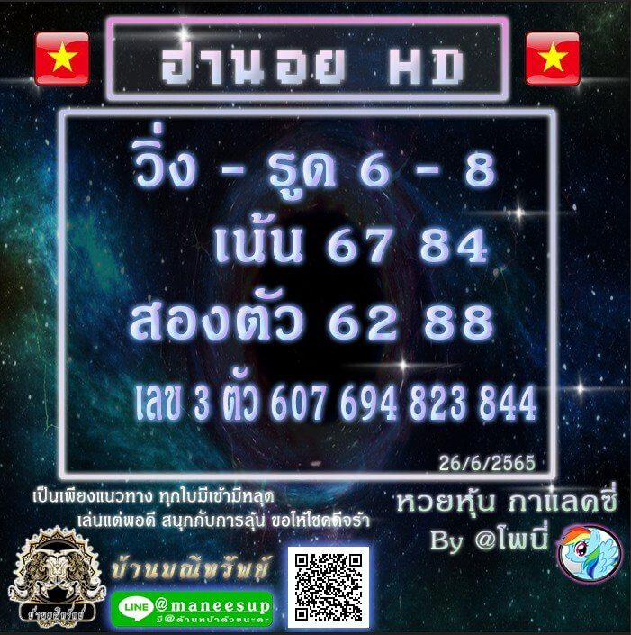 แนวทางหวยฮานอย 26/6/65 ชุดที่ 16