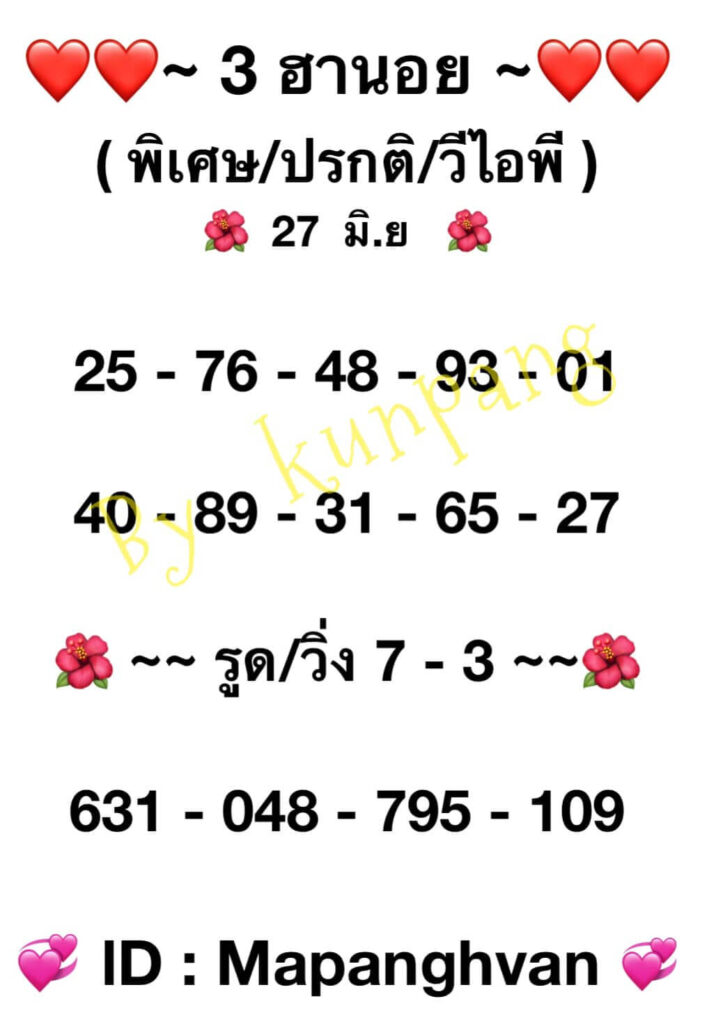 แนวทางหวยฮานอย 27/6/65 ชุดที่ 16