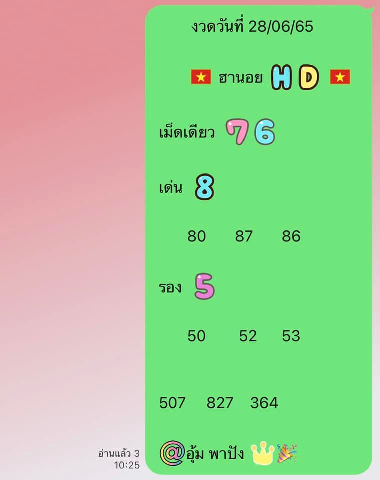 แนวทางหวยฮานอย 28/6/65 ชุดที่ 5