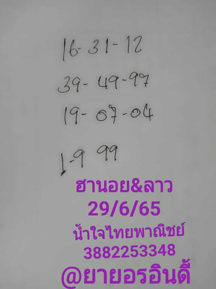 แนวทางหวยฮานอย 29/6/65 ชุดที่ 15