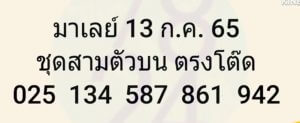 แนวทางหวยมาเลย์ 13/7/65 ชุดที่ 14