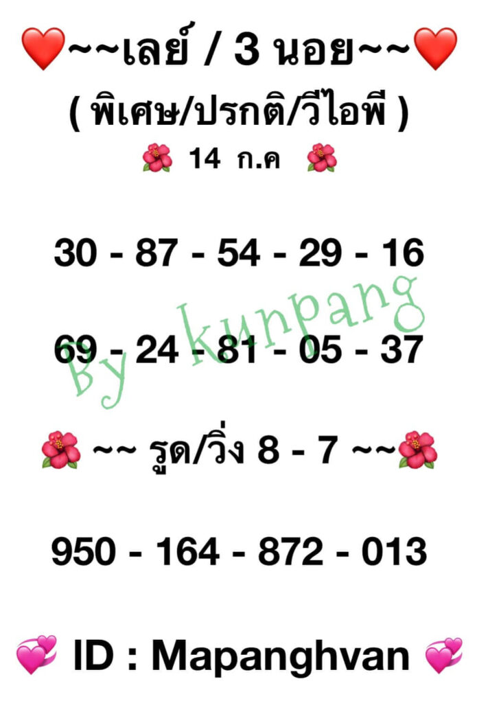 แนวทางหวยมาเลย์ 13/7/65 ชุดที่ 6