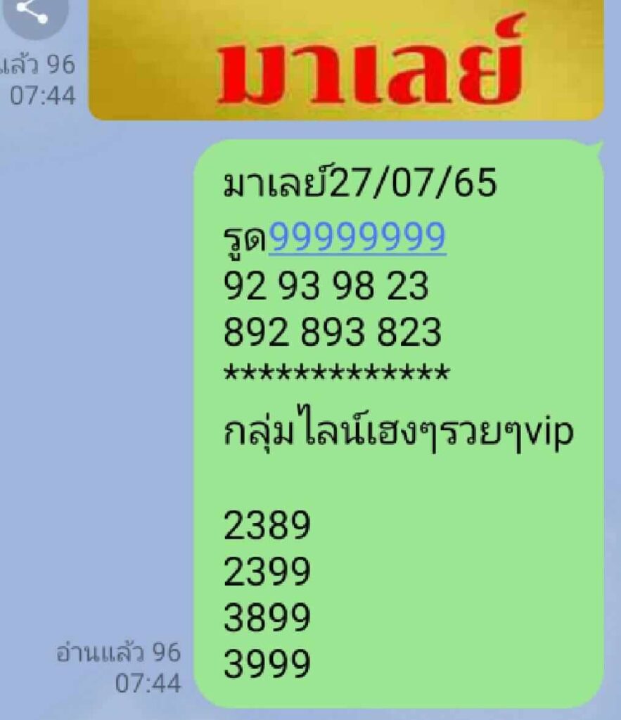 แนวทางหวยมาเลย์ 27/7/65 ชุดที่ 10