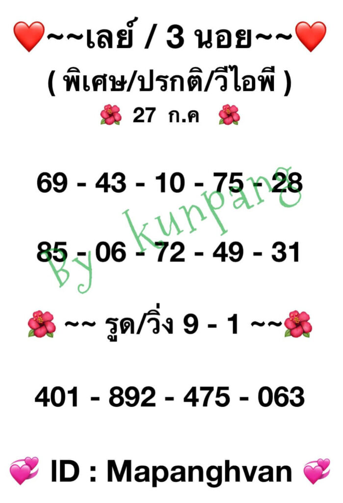 แนวทางหวยมาเลย์ 27/7/65 ชุดที่ 6