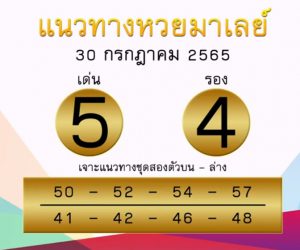 แนวทางหวยมาเลย์ 30/7/65 ชุดที่ 2