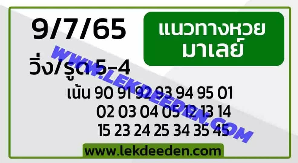 แนวทางหวยมาเลย์ 9/7/65 ชุดที่ 10