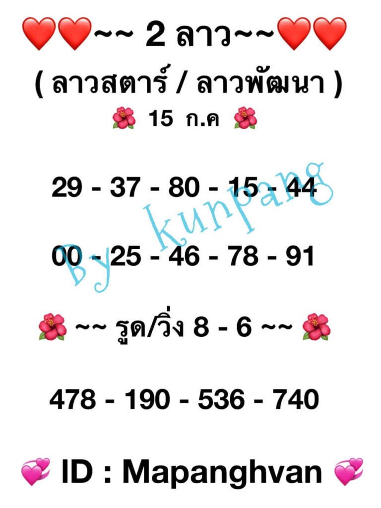 แนวทางหวยลาว 15/7/65 ชุดที่ 12