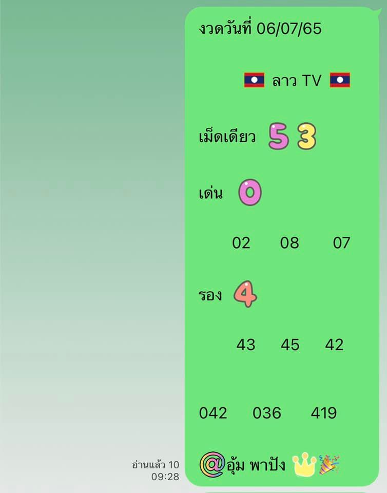 แนวทางหวยลาว 6/7/65 ชุดที่ 18