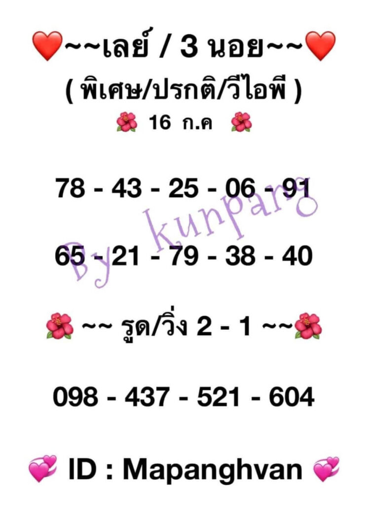 แนวทางหวยฮานอย 16/7/65 ชุดที่ 3