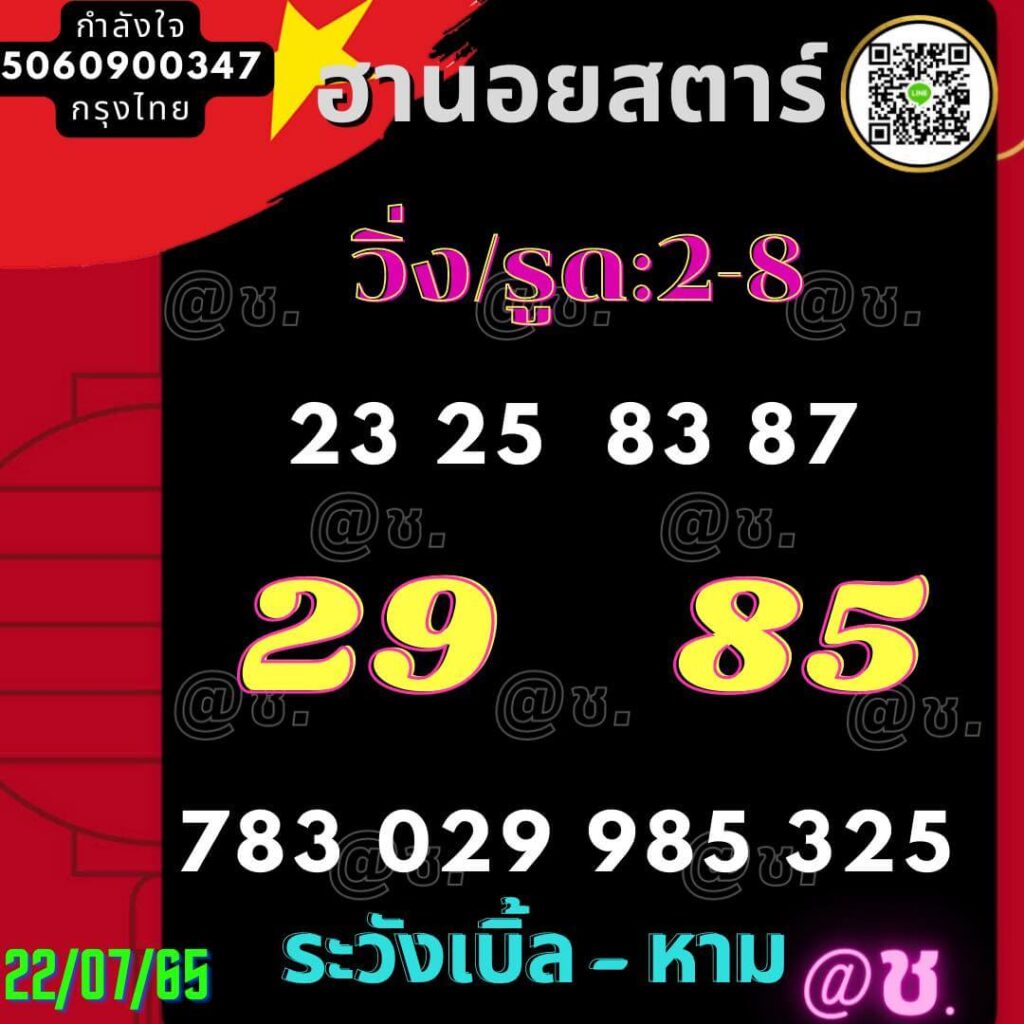 แนวทางหวยฮานอย 22/7/65 ชุดที่ 14