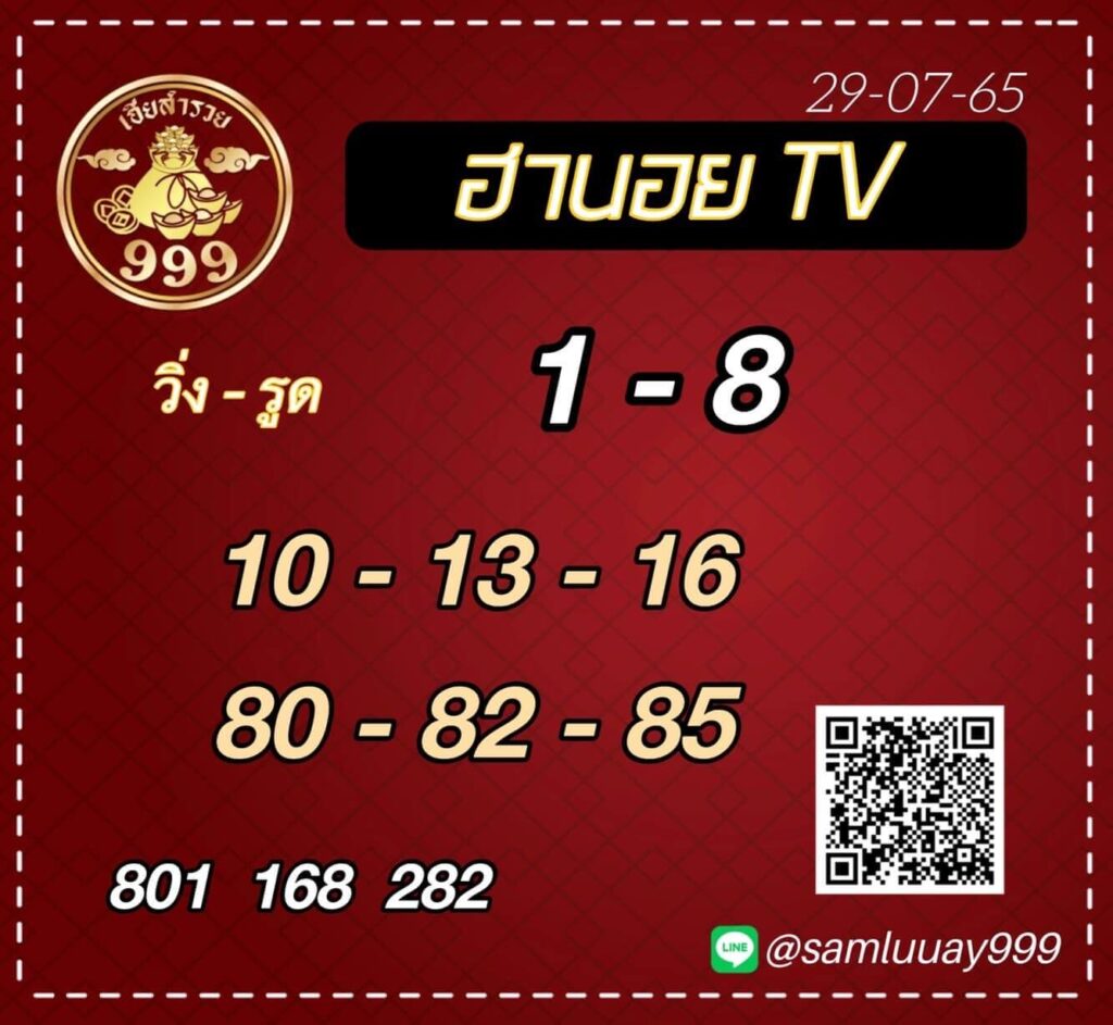 แนวทางหวยฮานอย 29/7/65 ชุดที่ 14