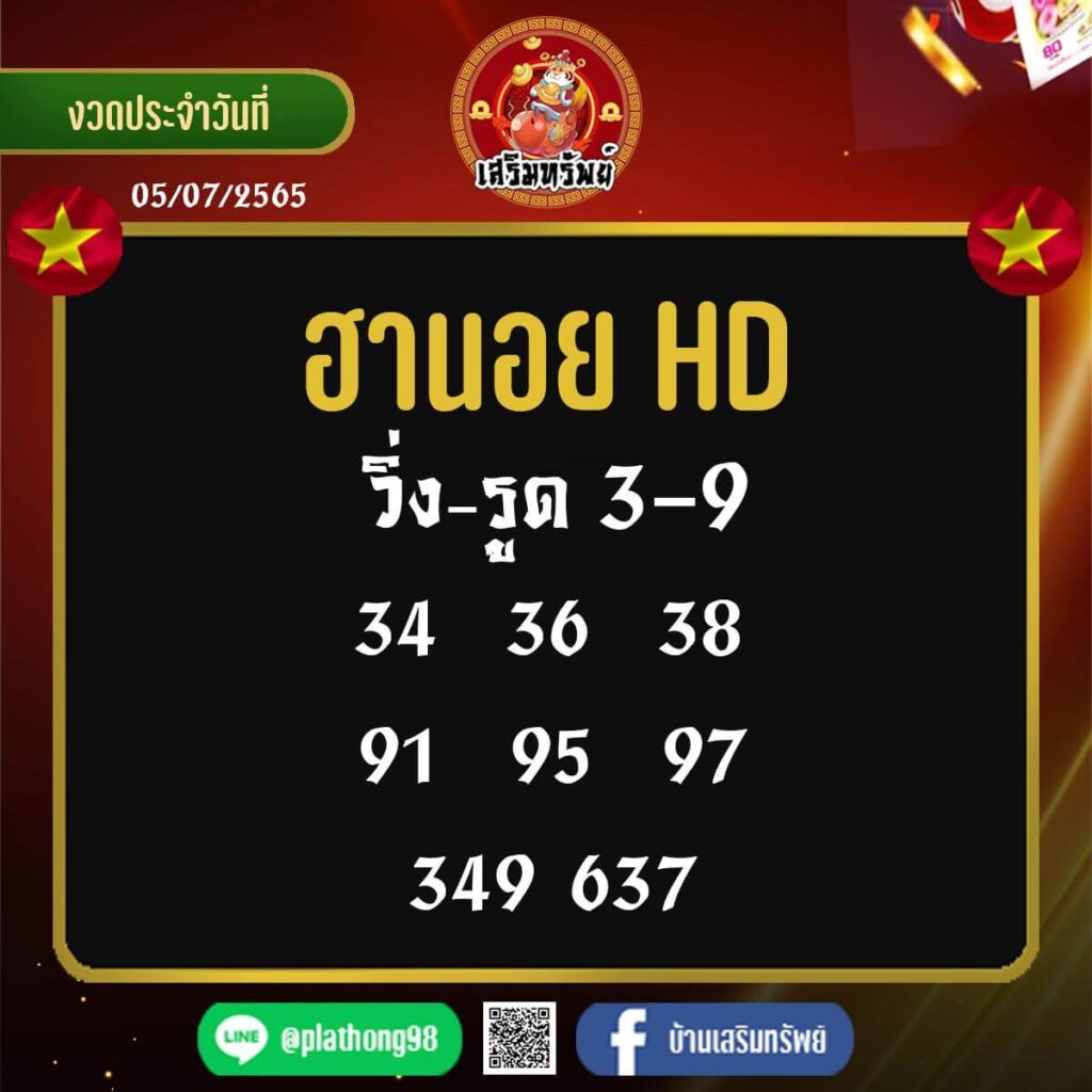 แนวทางหวยฮานอย 5/7/65 ชุดที่ 3