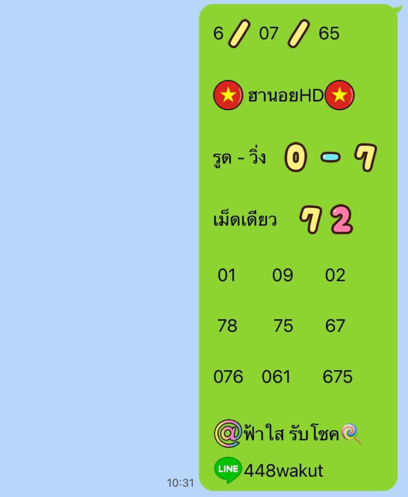 แนวทางหวยฮานอย 6/7/65 ชุดที่ 6