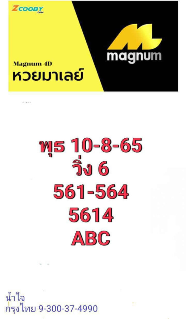 แนวทางหวยมาเลย์ 10/8/65 ชุดที่ 6