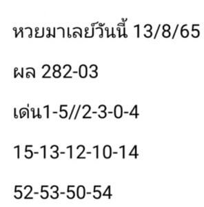 แนวทางหวยมาเลย์ 13/8/65 ชุดที่ 20