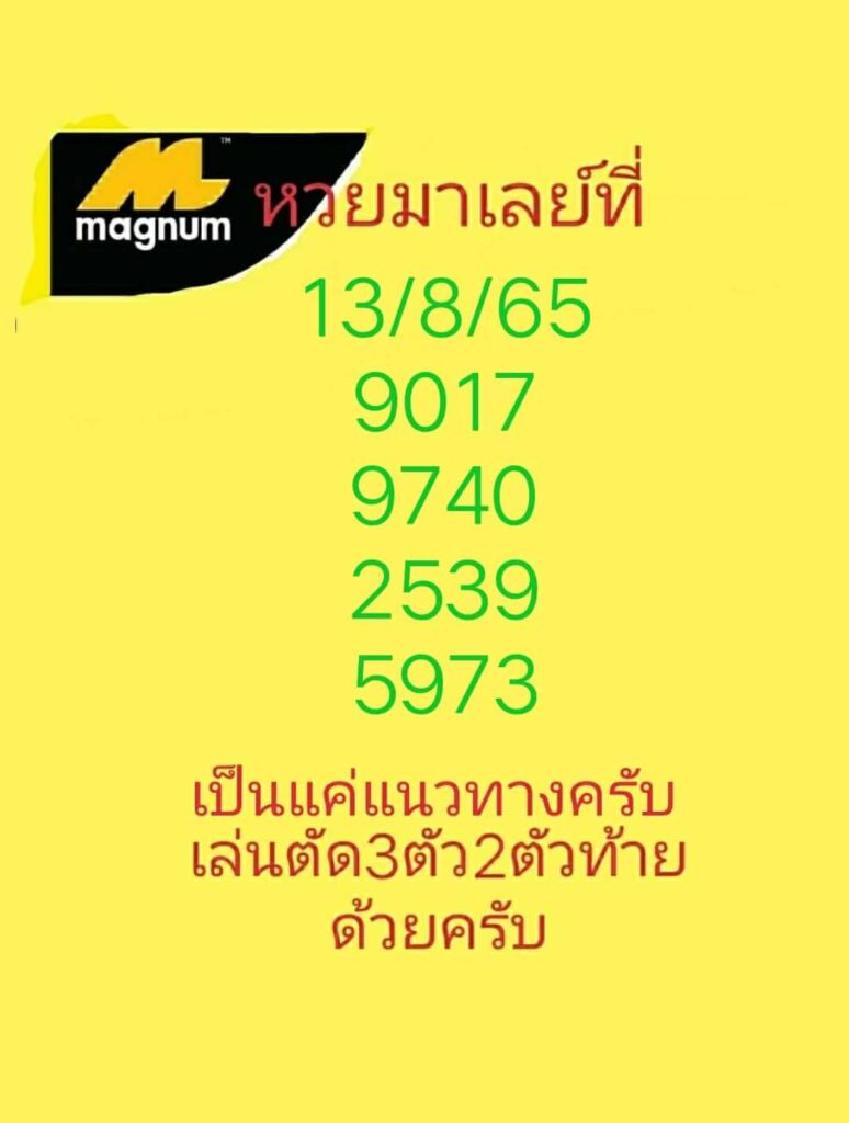 แนวทางหวยมาเลย์ 13/8/65 ชุดที่ 3