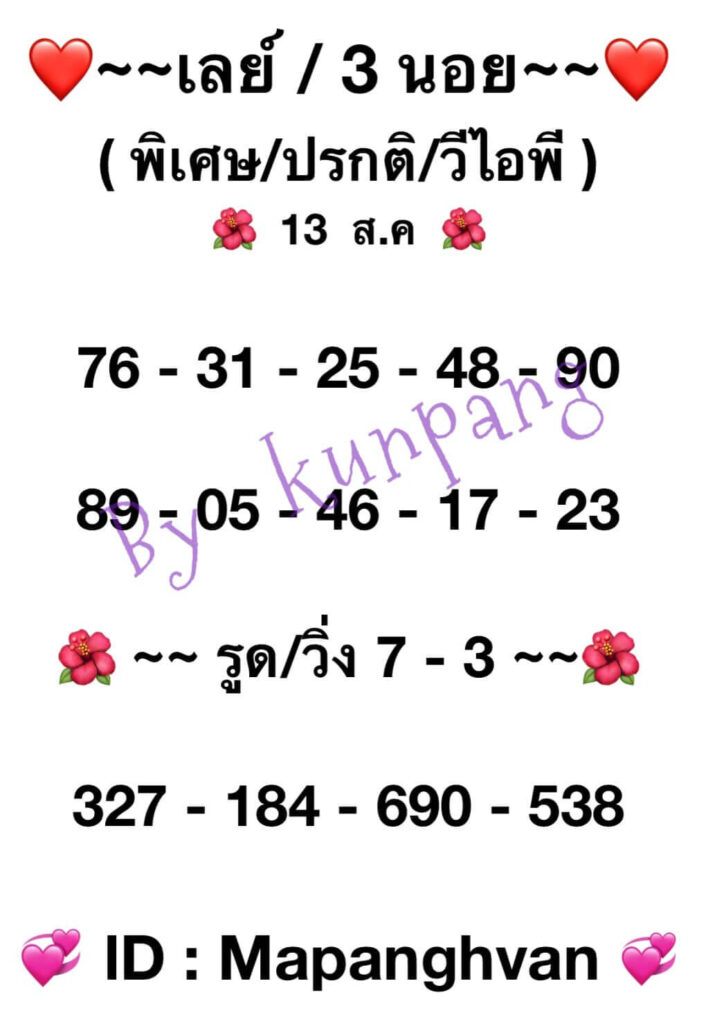 แนวทางหวยมาเลย์ 13/8/65 ชุดที่ 5