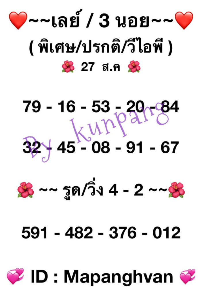 แนวทางหวยมาเลย์ 27/8/65 ชุดที่ 2