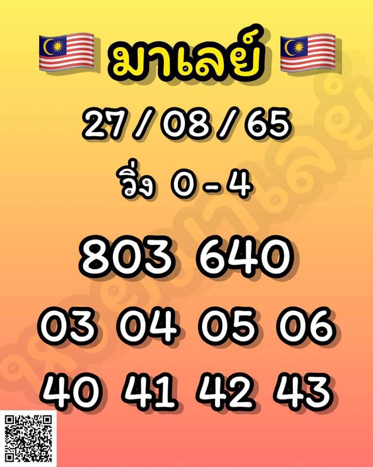 แนวทางหวยมาเลย์ 27/8/65 ชุดที่ 5