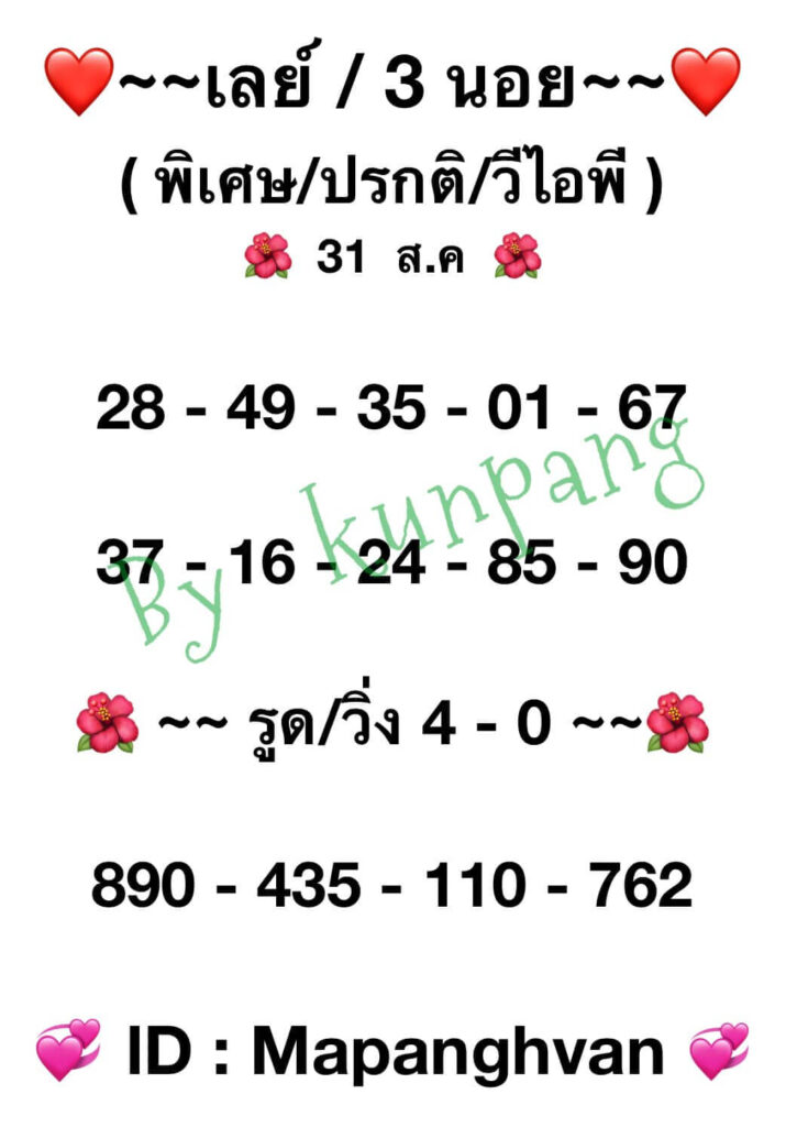 แนวทางหวยมาเลย์ 31/8/65 ชุดที่ 5