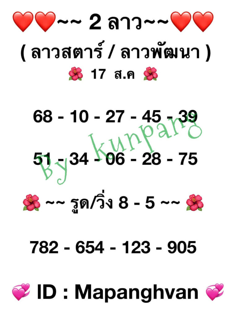 แนวทางหวยลาว 17/8/65 ชุดที่ 2