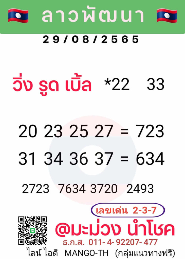 แนวทางหวยลาว 29/8/65 ชุดที่ 7