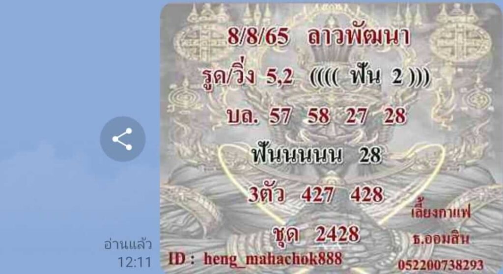 แนวทางหวยลาว 8/8/65 ชุดที่ 15