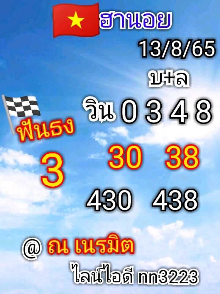 แนวทางหวยฮานอย 13/8/65 ชุดที่ 3