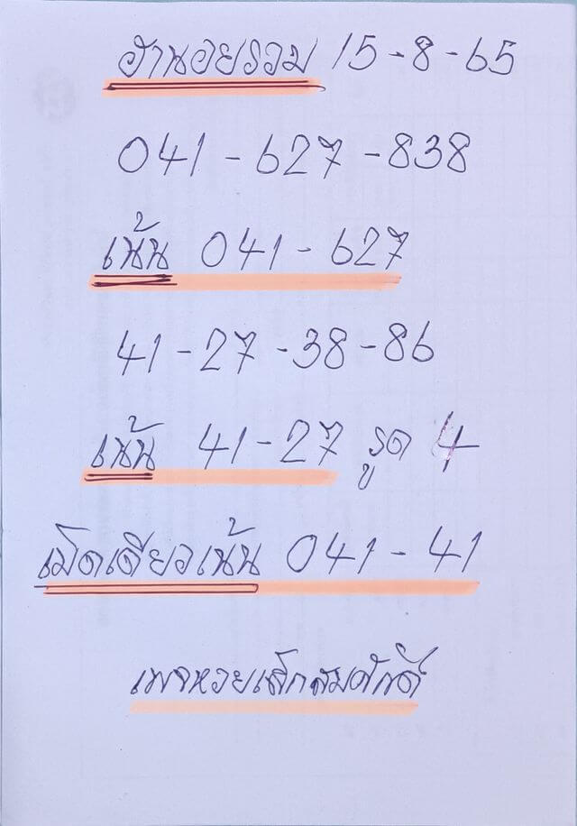 แนวทางหวยฮานอย 15/8/65 ชุดที่ 1