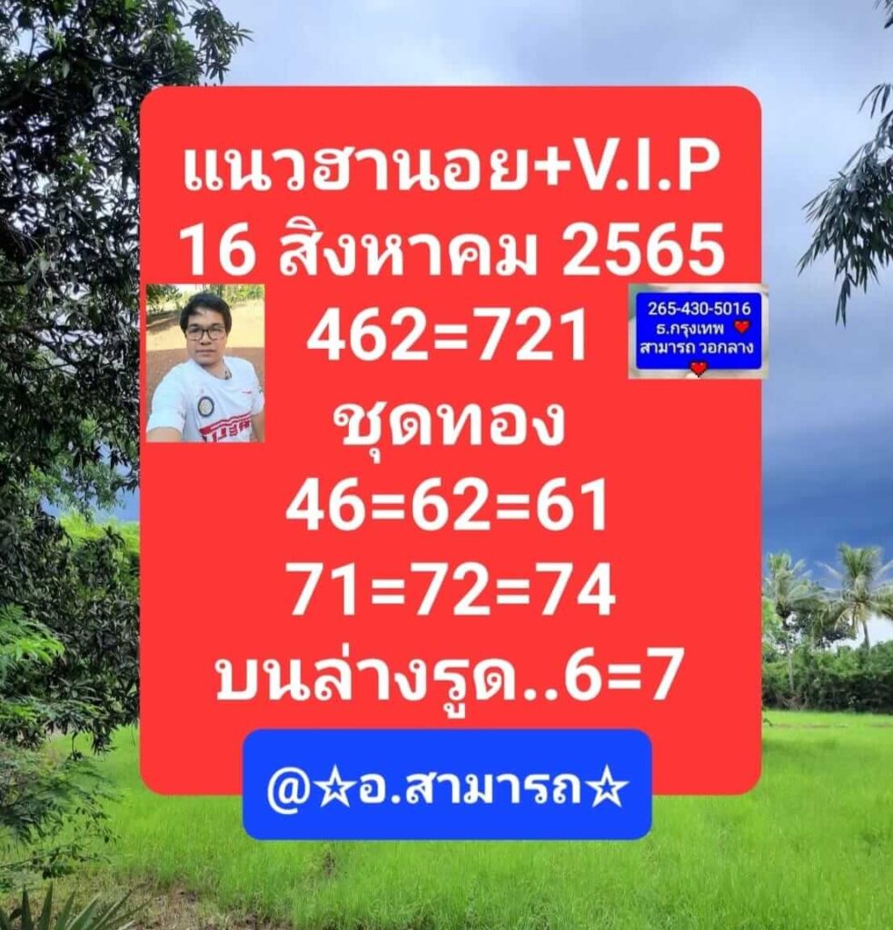 แนวทางหวยฮานอย 16/8/65 ชุดที่ 8