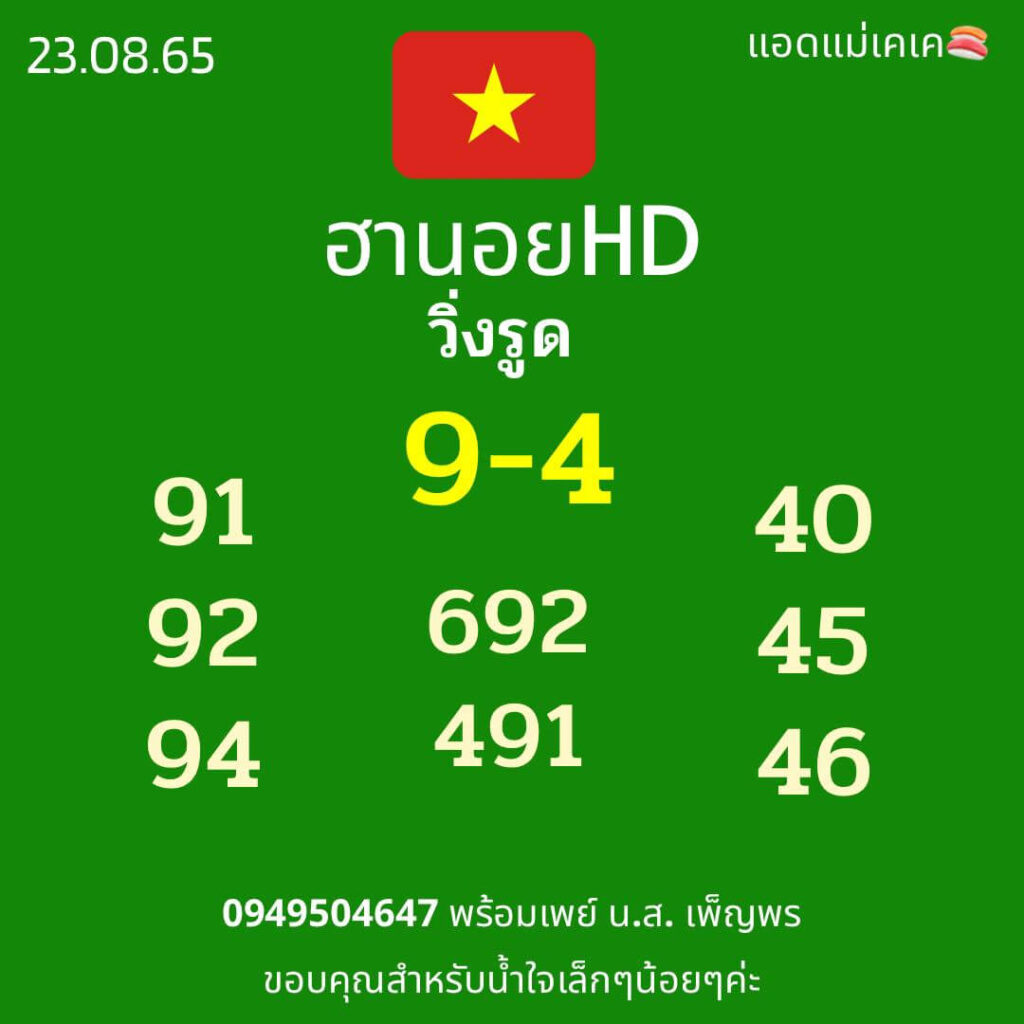 แนวทางหวยฮานอย 23/8/65 ชุดที่ 20