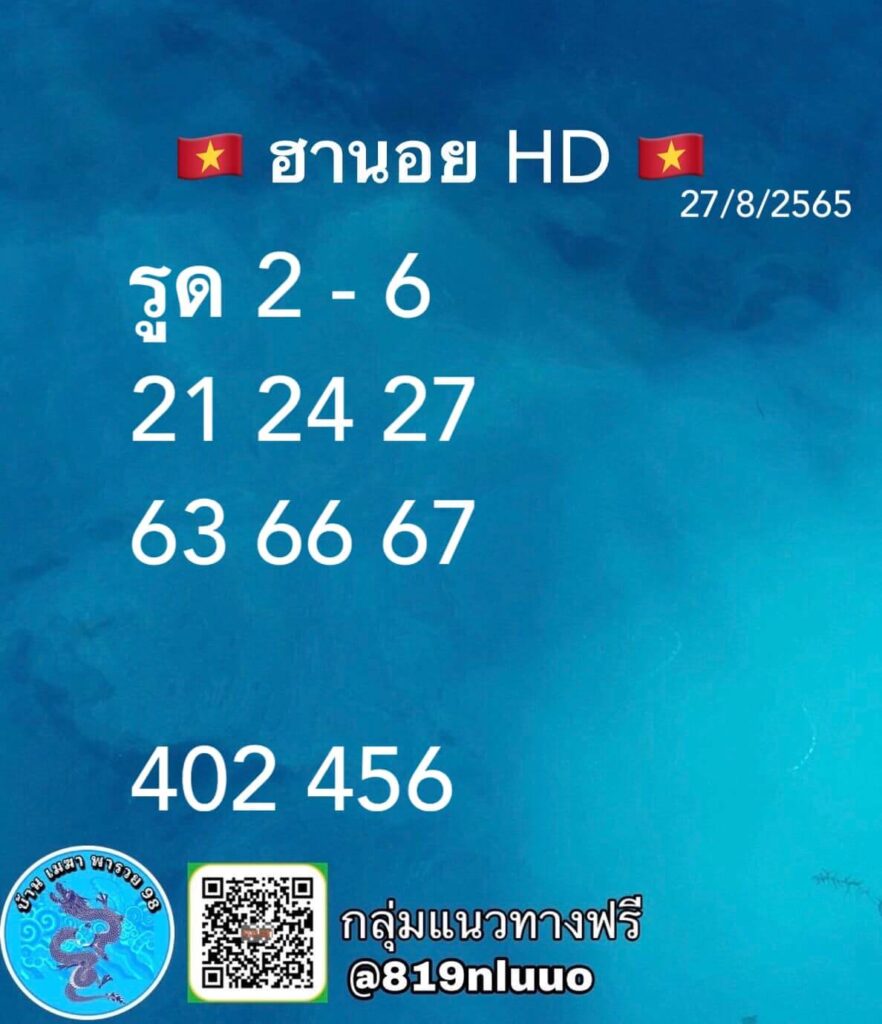 แนวทางหวยฮานอย 27/8/65 ชุดที่ 13