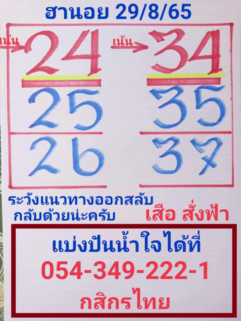 แนวทางหวยฮานอย 29/8/65 ชุดที่ 11