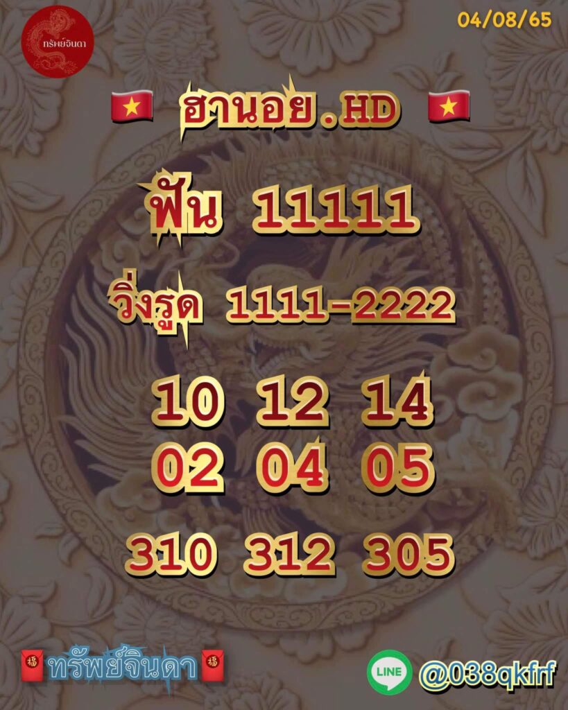 แนวทางหวยฮานอย 4/8/65 ชุดที่ 6