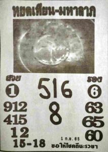 หวยหยดเทียนมหาลาภ 1/9/65