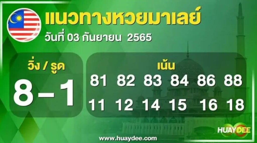 แนวทางหวยมาเลย์ 3/9/65 ชุดที่ 12