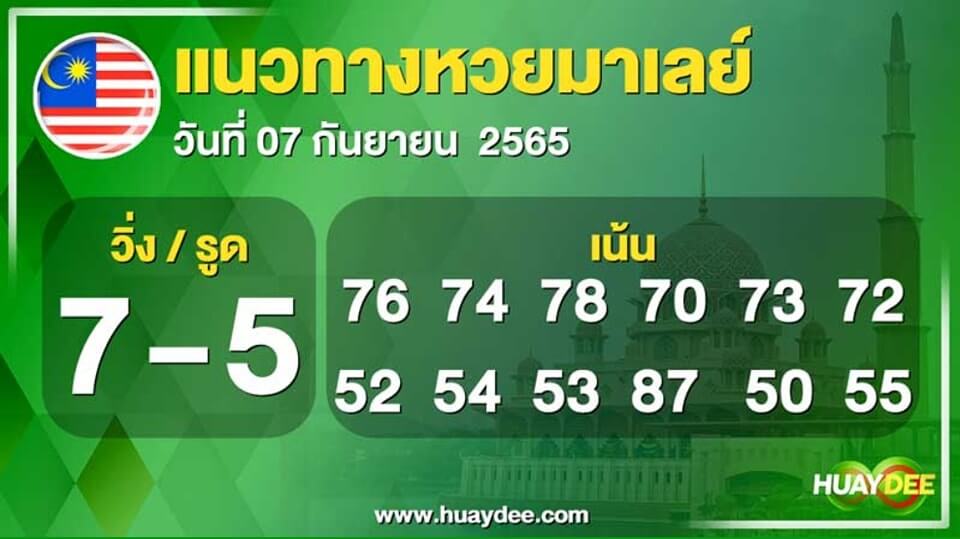 แนวทางหวยมาเลย์ 7/9/65 ชุดที่ 7