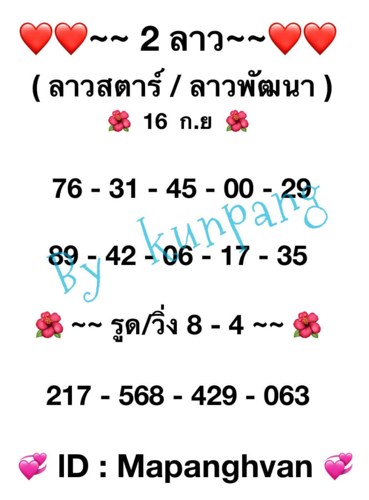 แนวทางหวยลาว 16/9/65 ชุดที่ 9