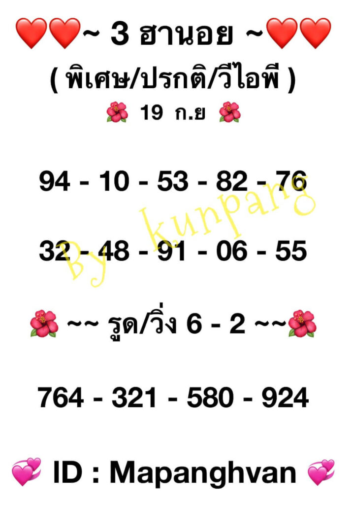 แนวทางหวยฮานอย 19/9/65 ชุดที่ 1