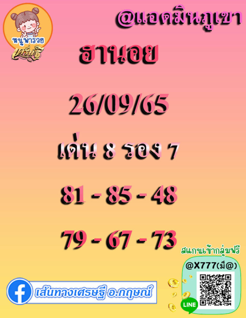 แนวทางหวยฮานอย 26/9/65 ชุดที่ 10