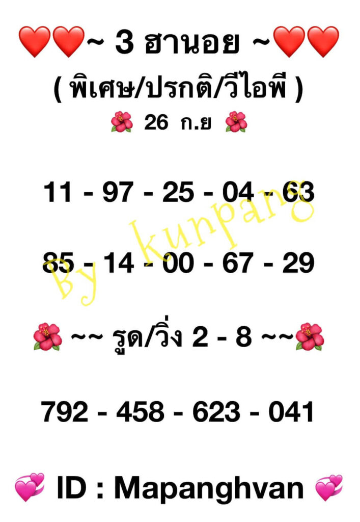 แนวทางหวยฮานอย 26/9/65 ชุดที่ 11