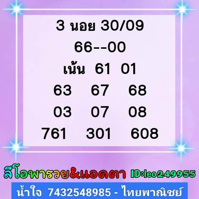 แนวทางหวยฮานอย 30/9/65 ชุดที่ 1