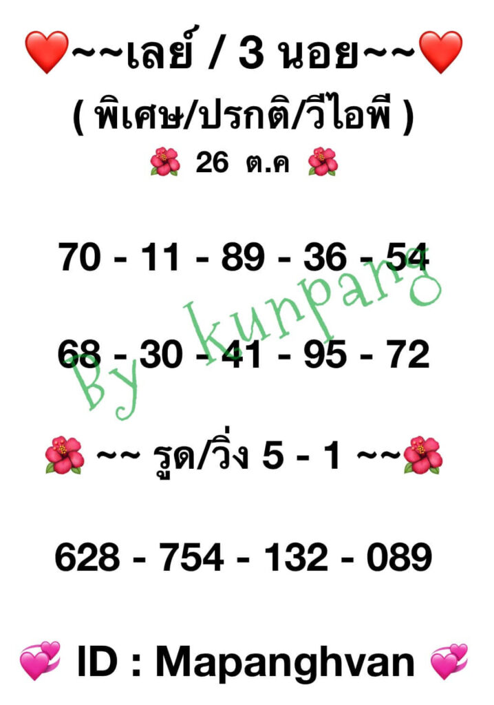 แนวทางหวยมาเลย์ 26/10/65 ชุดที่ 6