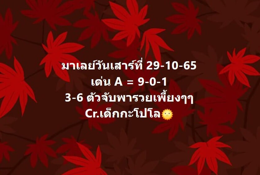 แนวทางหวยมาเลย์ 29/10/65 ชุดที่ 11