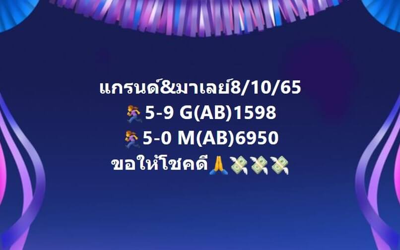 แนวทางหวยมาเลย์ 8/10/65 ชุดที่ 6