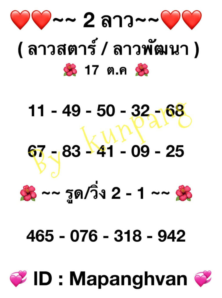 แนวทางหวยลาว 17/10/65 ชุดที่ 12